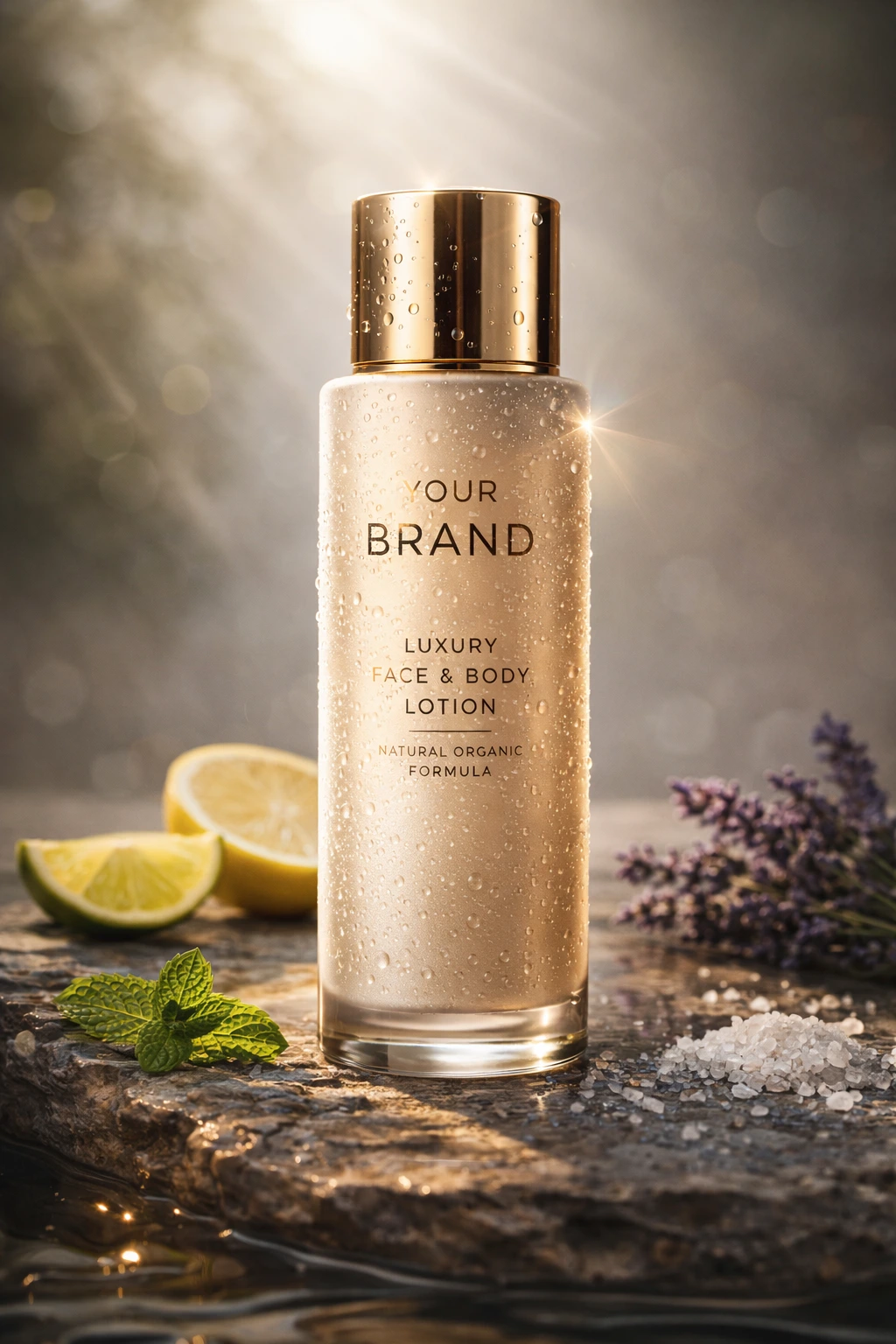 premium cosmetic product luxury beauty advertising ultra-realistic product poster high-end cosmetic branding hero product photography glass cosmetic bottle matte cosmetic packaging glossy product finish